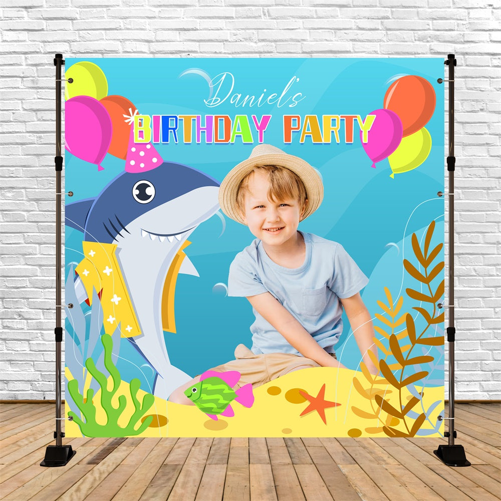 Toile de fond Deco Anniversaire Personnalisé Aventure Requin Océan LXX6-68