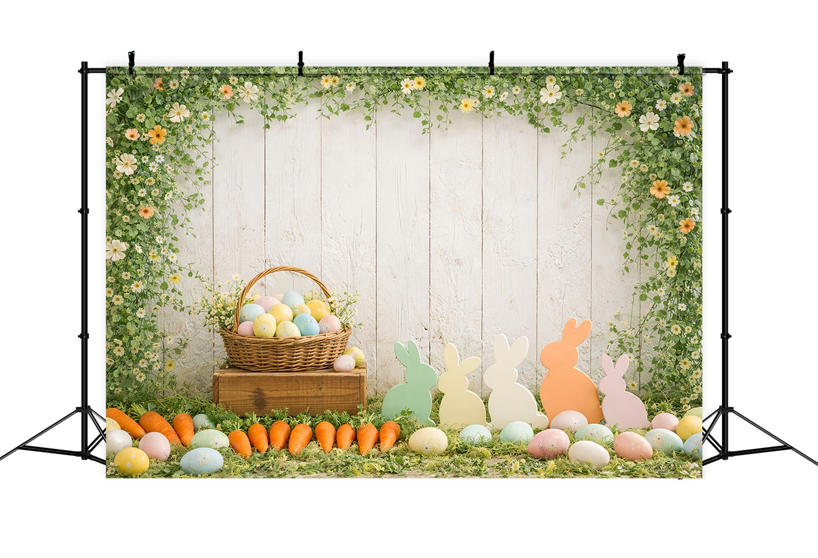 Toile de fond de Pâques Panier Œufs Bouquet Carottes LXX61-115