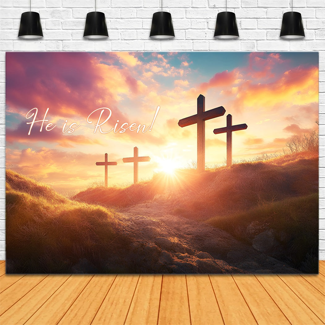 Toile de fond de Pâques Croix Pâques Lueur Coucher De Soleil LXX61-127