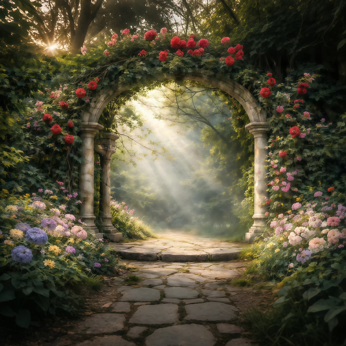 Toile de fond Printemps Arche Pierre Romantique Fleurs Sauvages LXX61-154