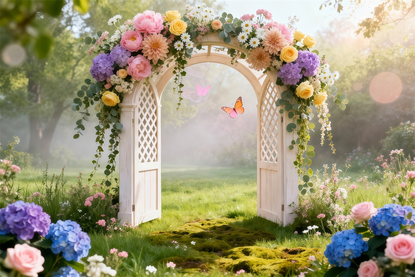 Toile de fond Photo Printemps Portail Jardin Floral Pastel LXX61-160