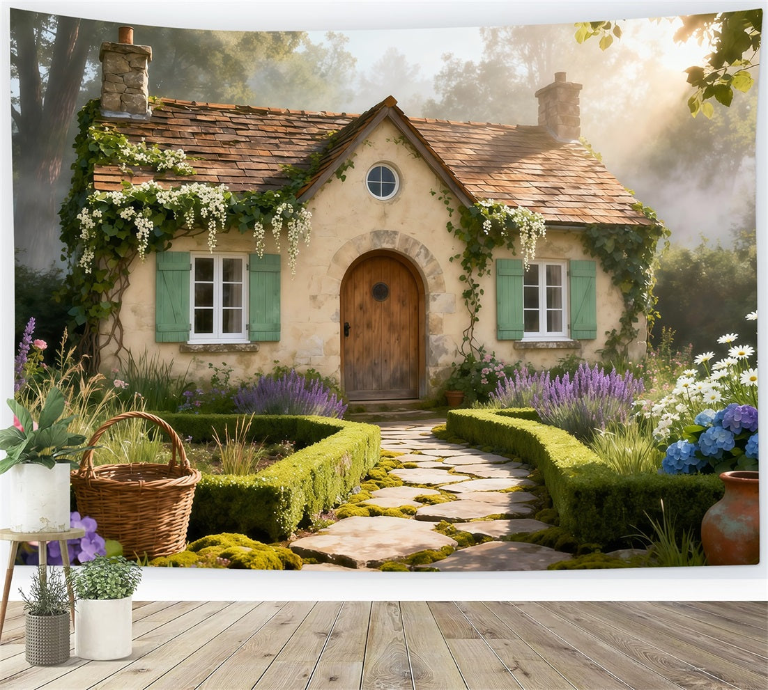 Toile de fond Photo Printemps Chemin Pierre Cottage Rustique LXX61-168