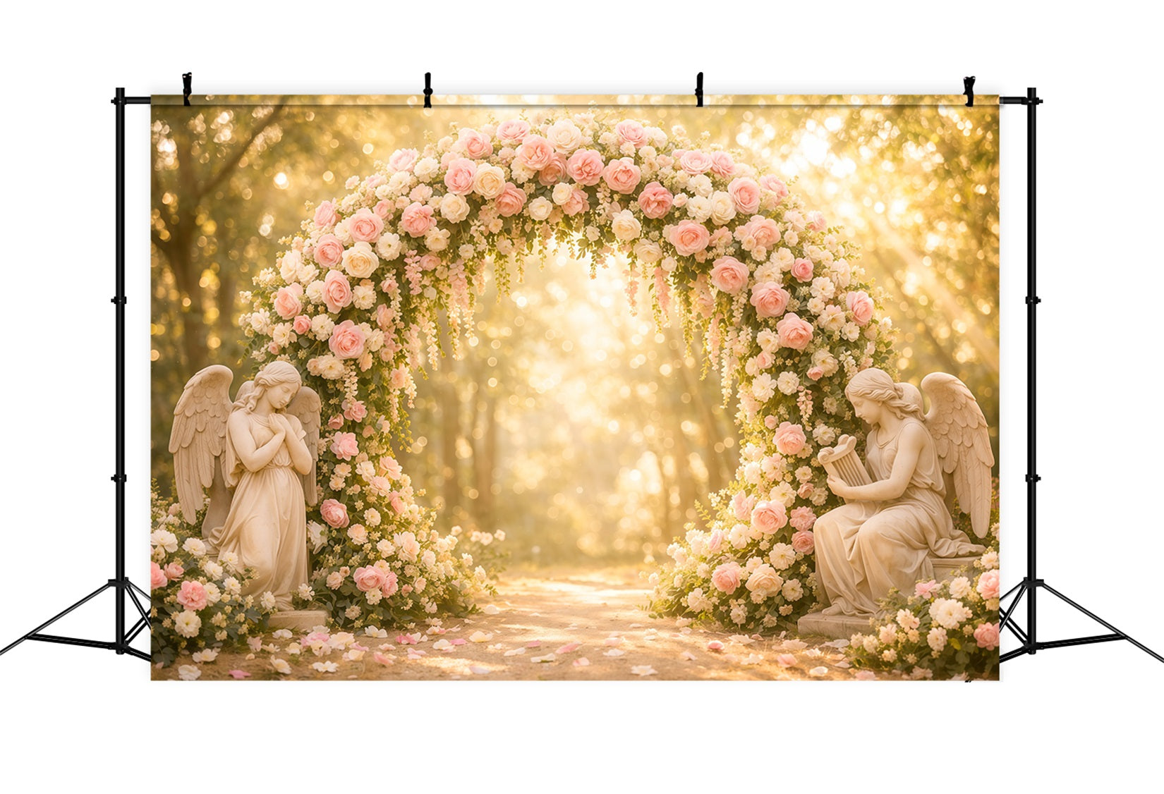 Fond Photo Floral Arche Anges Roses Blush Bokeh LXX61-181