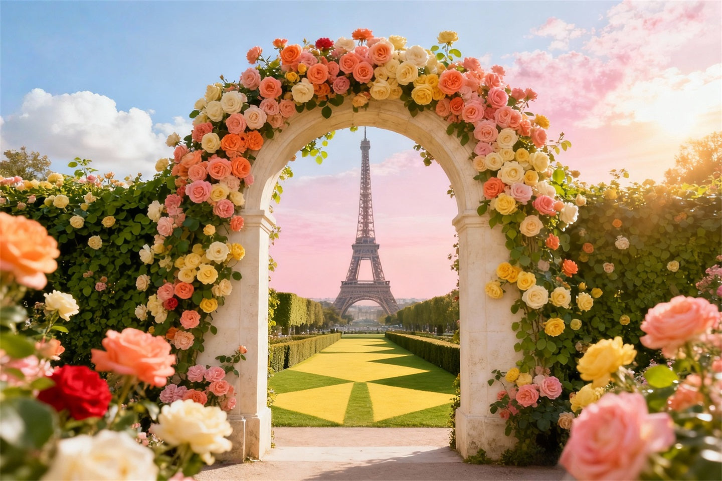 Fond Photo Floral Vue Tour Eiffel Porte Arche LXX61-193