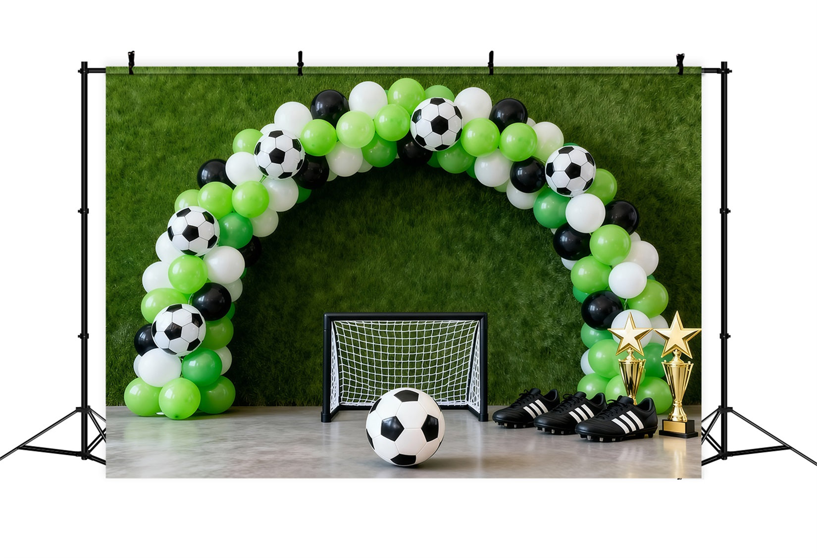 Toile de Fond Photographie Football Arche Ballons Verte Poteaux De But LXX61-212