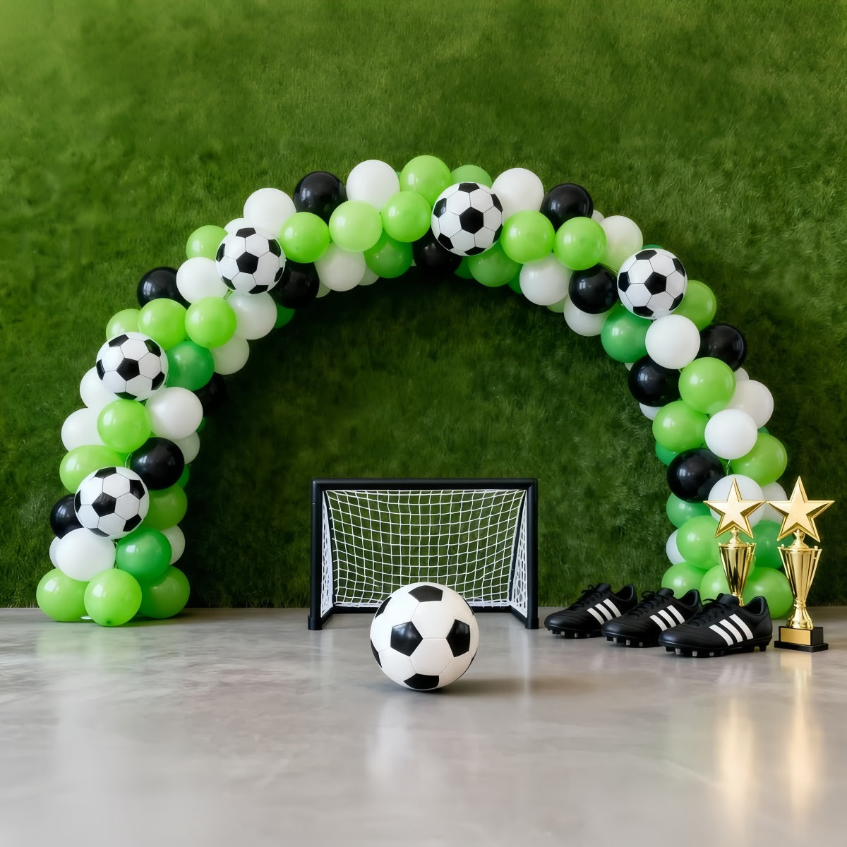 Toile de Fond Photographie Football Arche Ballons Verte Poteaux De But LXX61-212