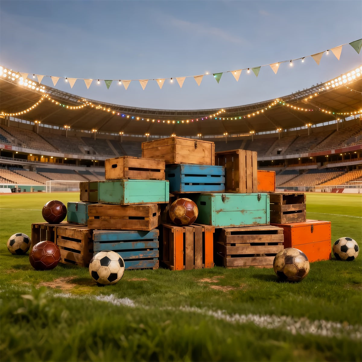Fond Studio Photo Football Caisse Vintage Terrain Nuit LXX61-217