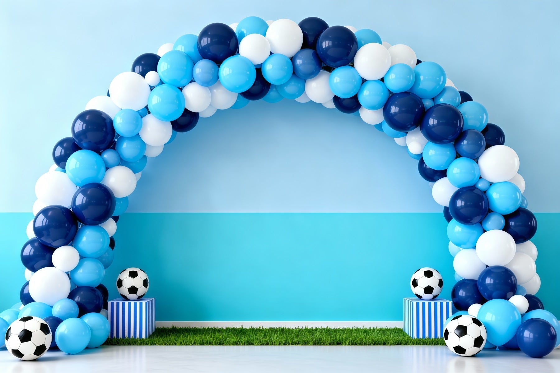 Fond Photo Football Arche Ballons Bleue Poteaux De But LXX61-218