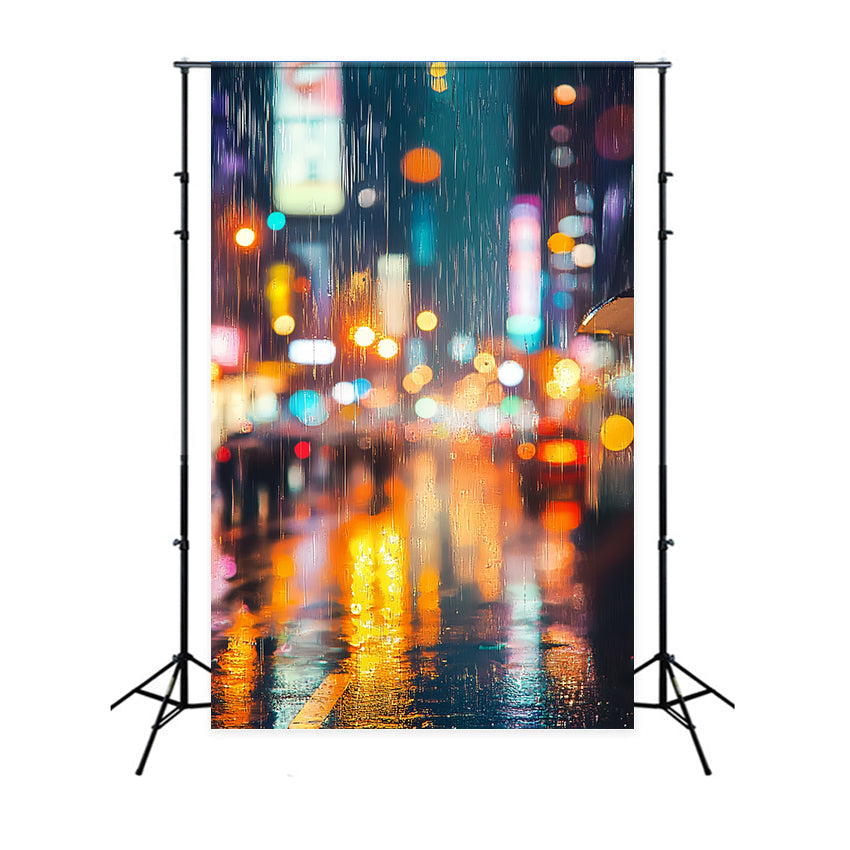 Toiles de fond pour studio de portrait Toile de fond professionnelle pour portrait « Rainy Neon City Bokeh » LXX61-25