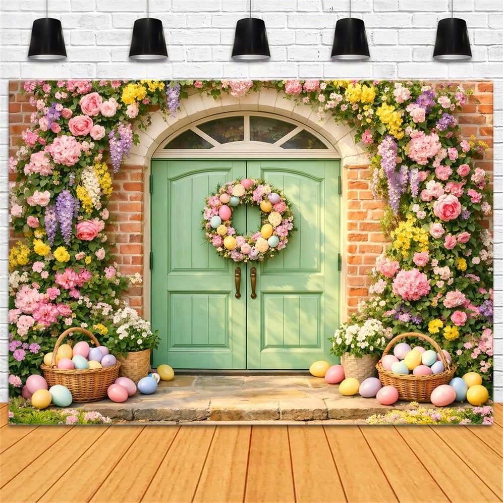 Fond Photo Pâques Porte Fleurs Pastel Couronne Œufs LXX61-37
