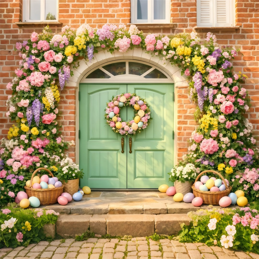 Fond Photo Pâques Porte Fleurs Pastel Couronne Œufs LXX61-37