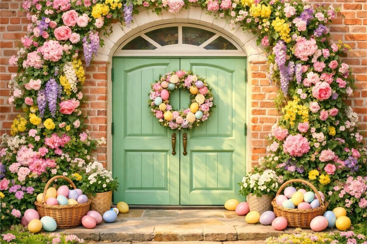 Fond Photo Pâques Porte Fleurs Pastel Couronne Œufs LXX61-37