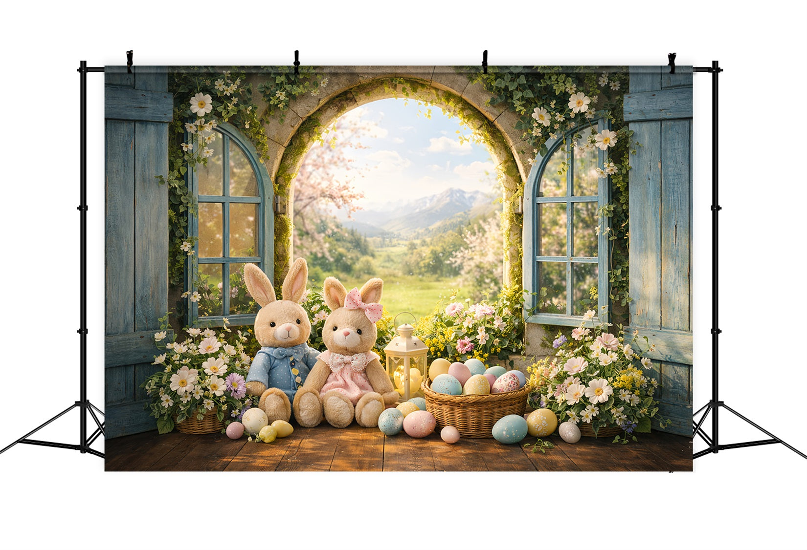Fond de Pâques Fenêtre Arche Printanière Fleurs Sauvages LXX61-40