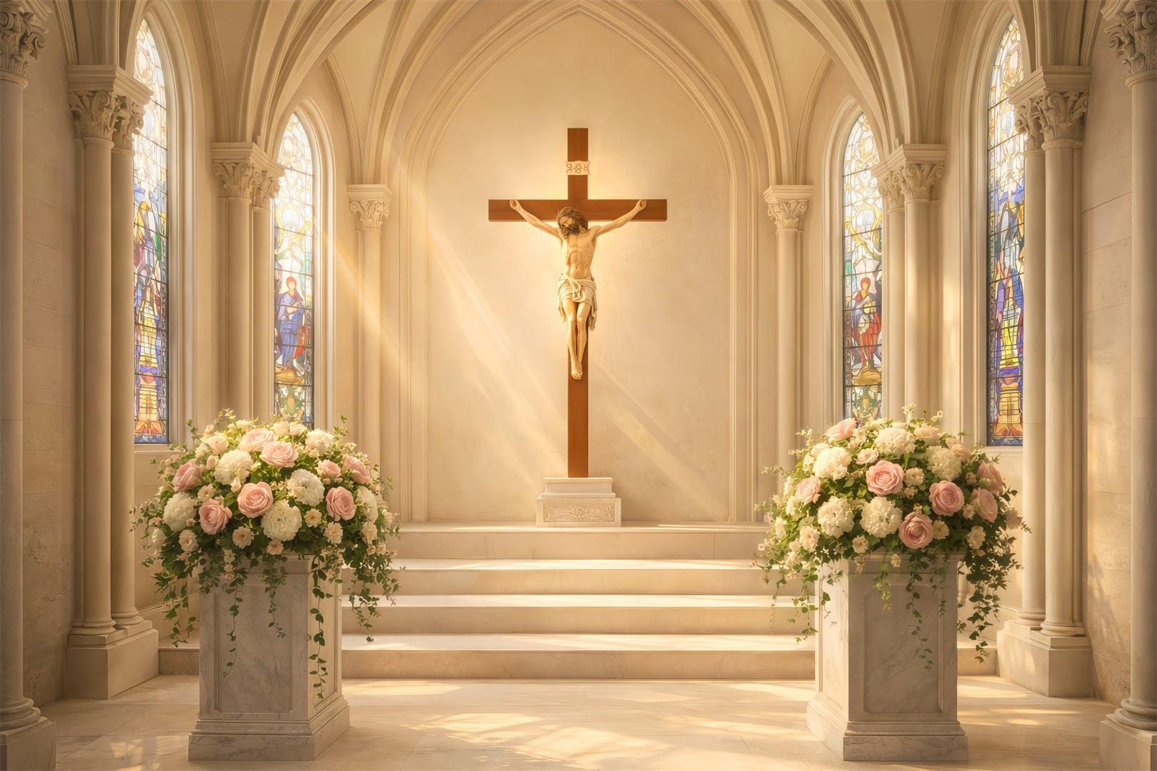 Fond de Pâques Crucifix Floral Cathédrale Lumière LXX61-48