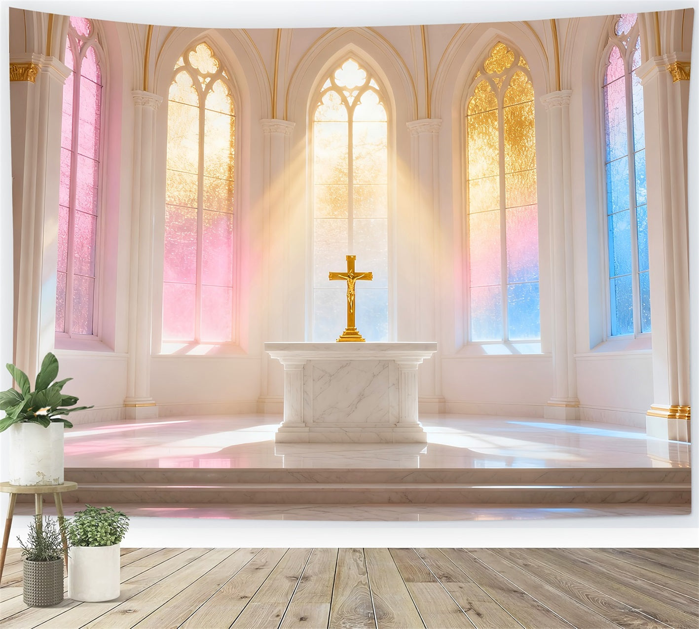 Fond Photo Pâques Croix Église Pastel Radieuse LXX61-49