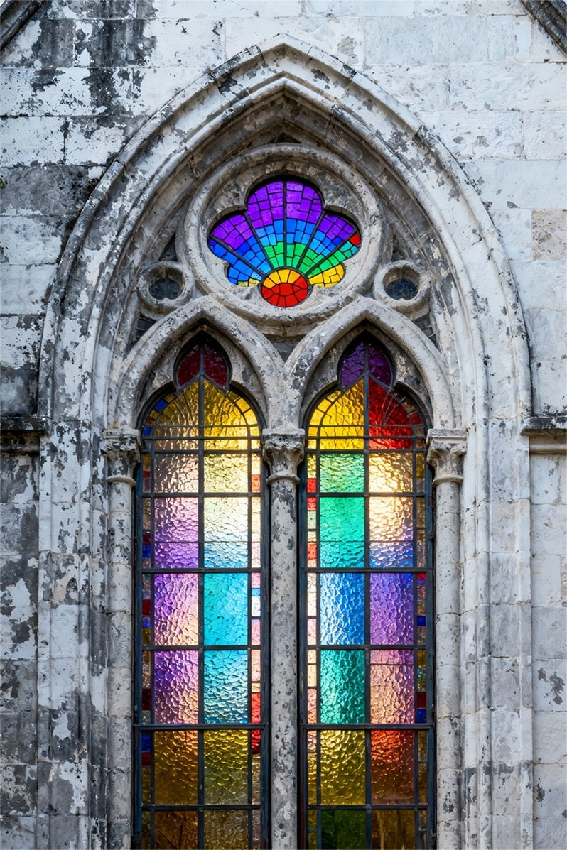 Fond de Pâques Église Pierre Vintage Vitrail Arc-En-Ciel LXX61-52