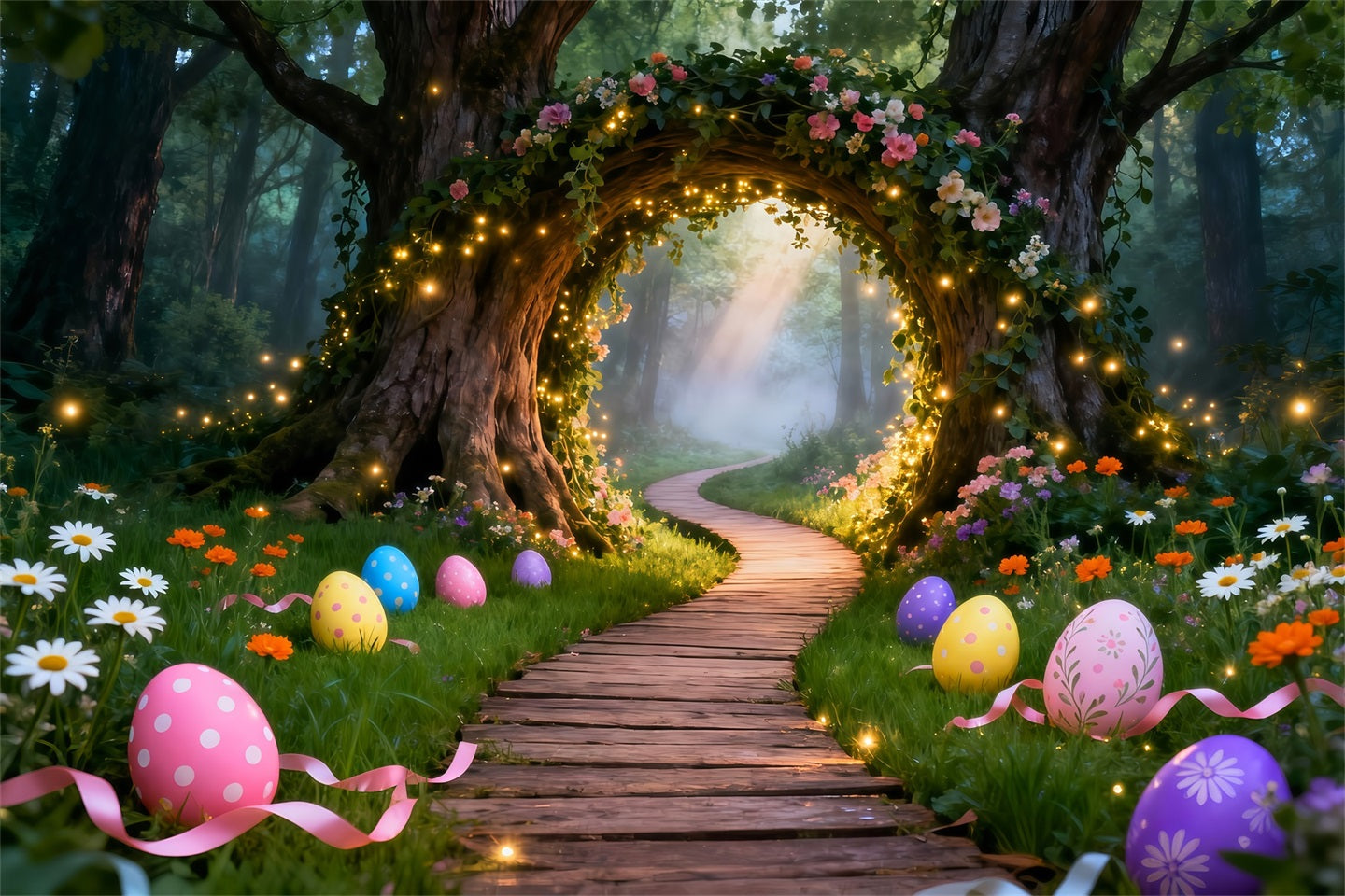 Toile de fond de Pâques Chemin Arche Lumineuse Forêt Enchantée LXX61-75