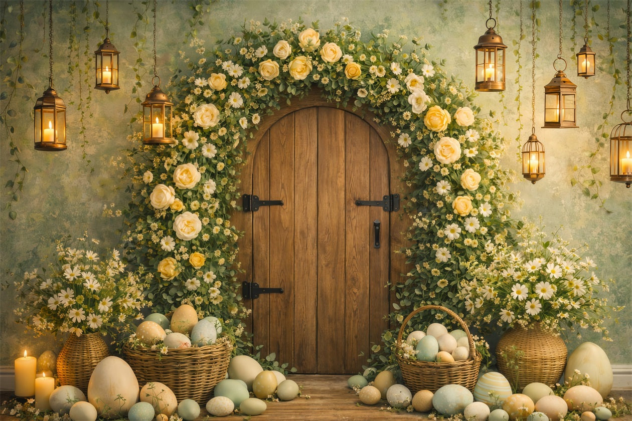 Fond Photo Pâques Arche Florale Porte Rustique LXX61-81