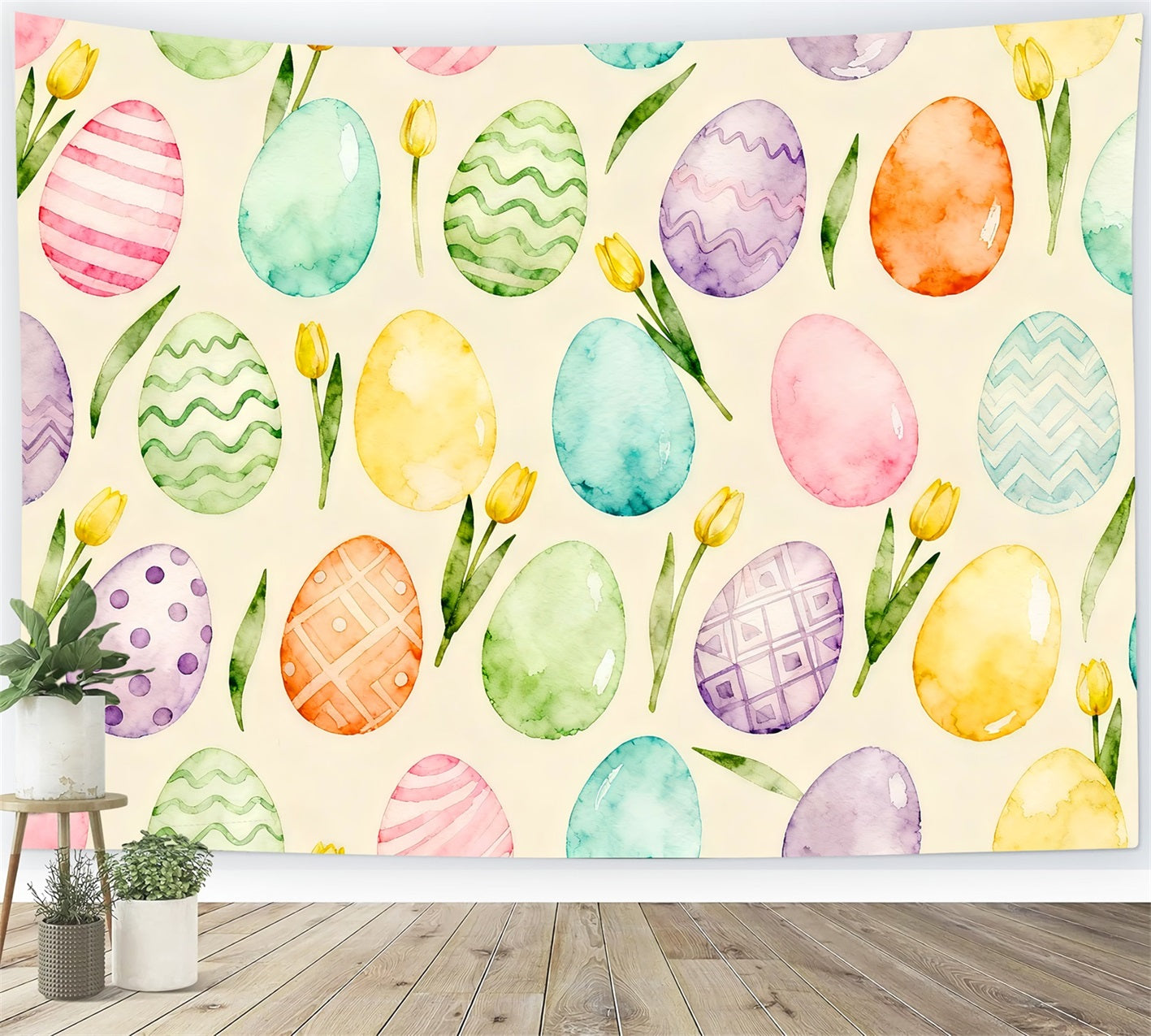Fond de Pâques Motif Tulipees Pastel Aquarelle LXX61-92