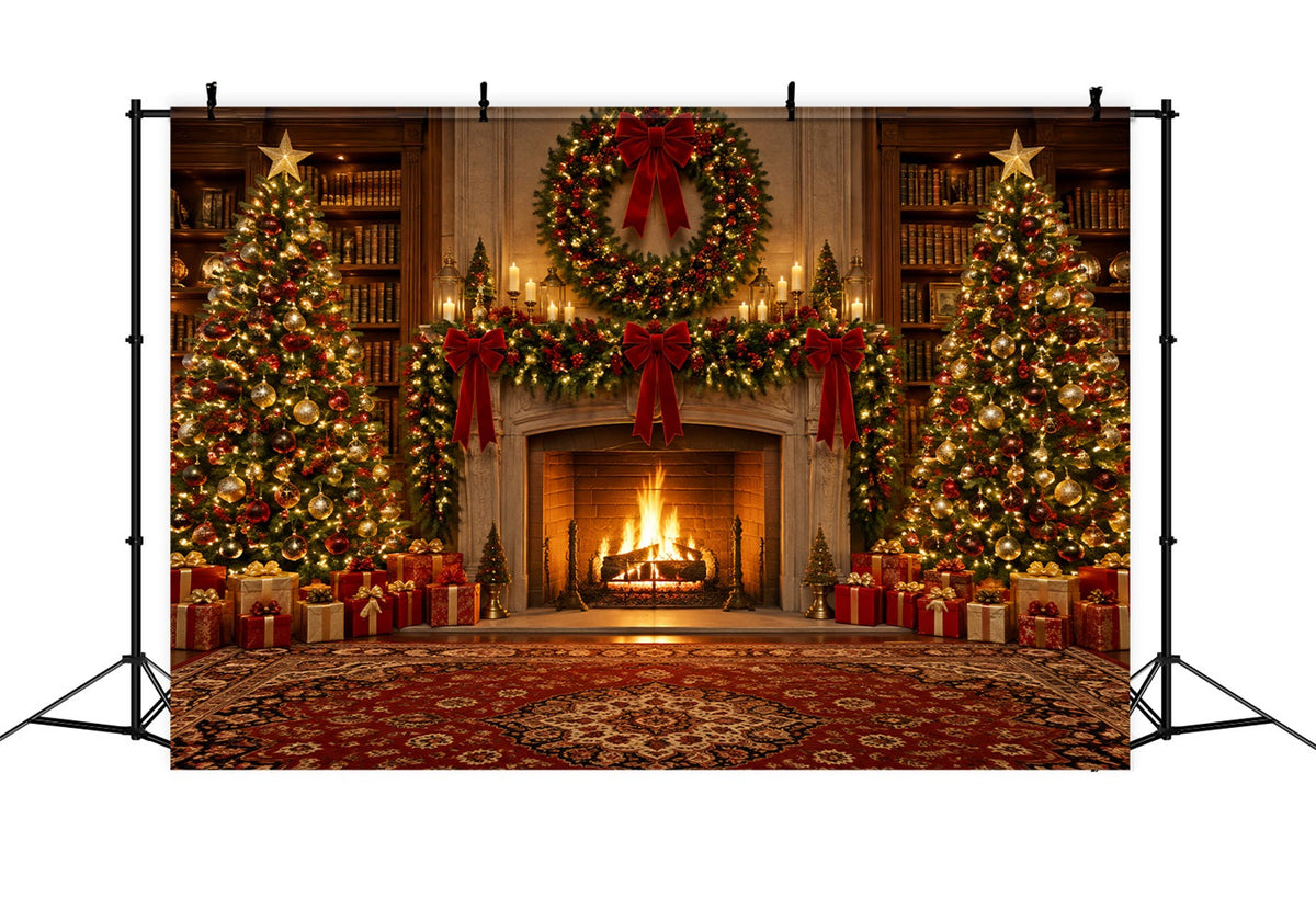 Fond Photo De Noël Bibliothèque Ornée Cheminée Couronne LXX610-151