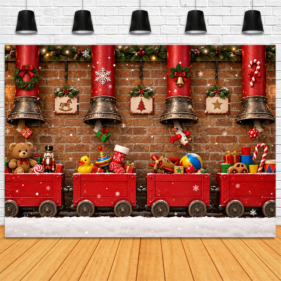 Fond Photo De Noël Train Jouet Cloches Suspendues LXX610-152