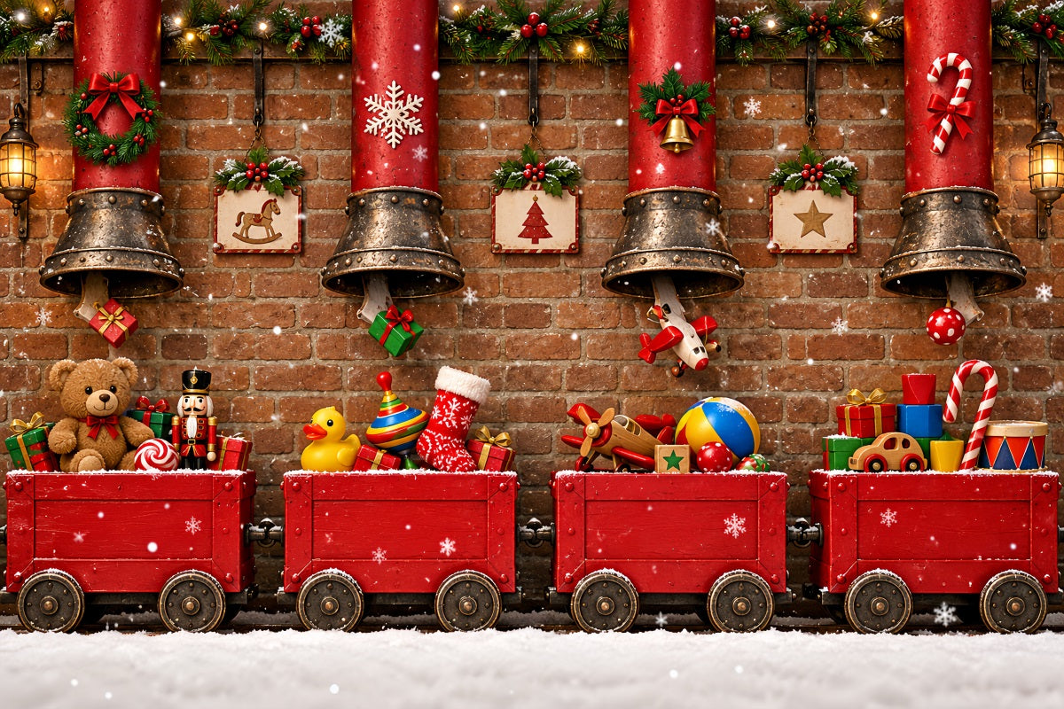 Fond Photo De Noël Train Jouet Cloches Suspendues LXX610-152