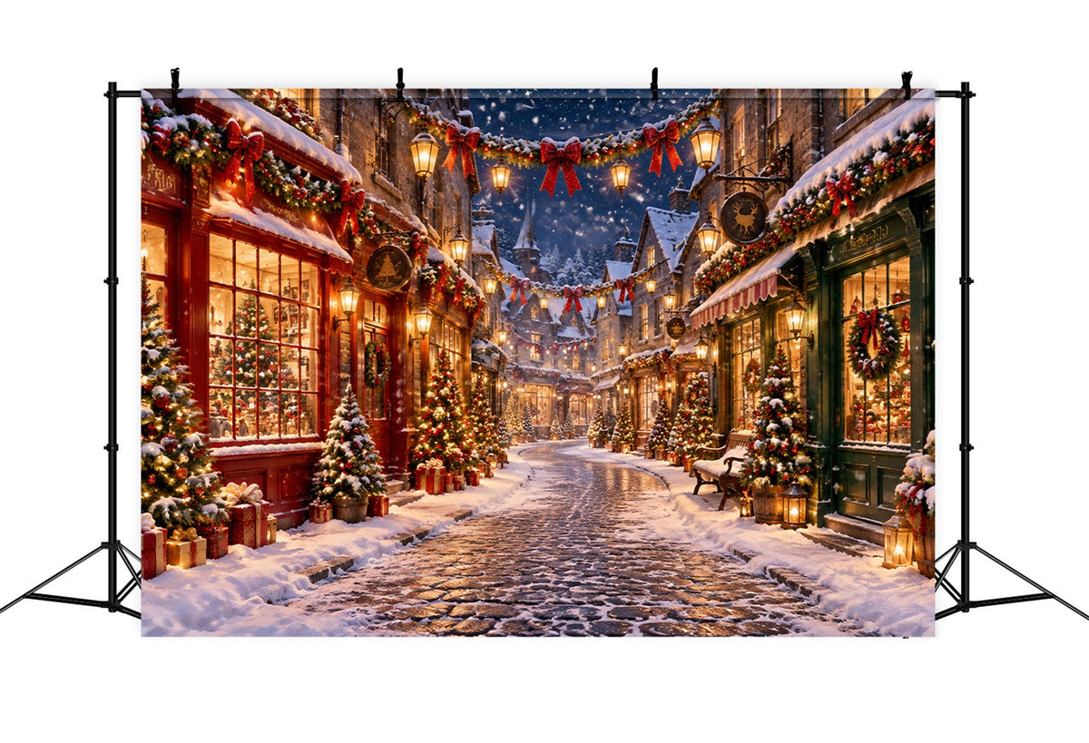Fond De Village De Noël Rue Hivernale Lanternes Enneigées LXX610-153