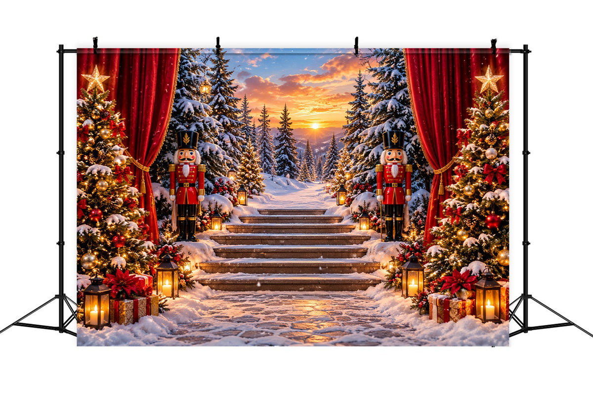 Fond De Noël Forêt Coucher Soleil Escalier Enneigé Casse-Noisette LXX610-159