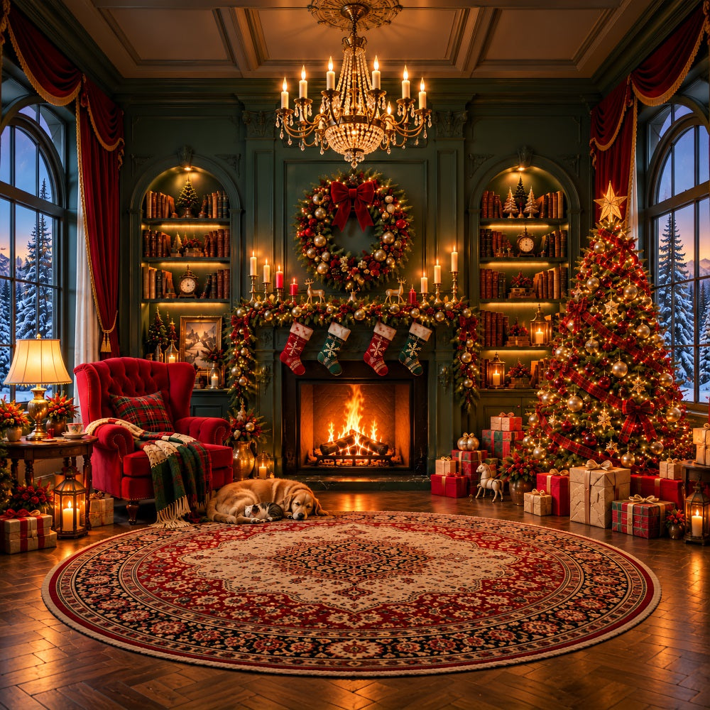 Fond De Cheminée De Noël Salon Chaleureux Mur Émeraude LXX610-160
