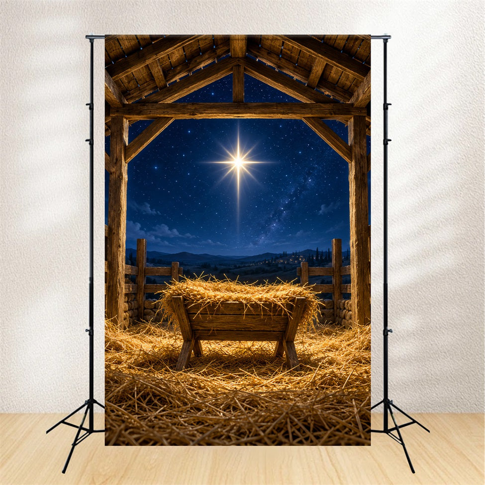 Fond De Crèche De Noël Étoile Bethléem Étable Rustique LXX610-161