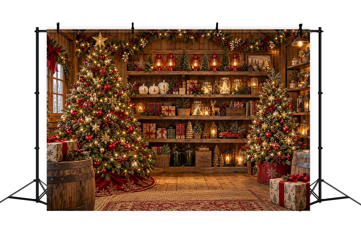 Fond De Boutique De Noël Étagères Bois Rustique Festif LXX610-165