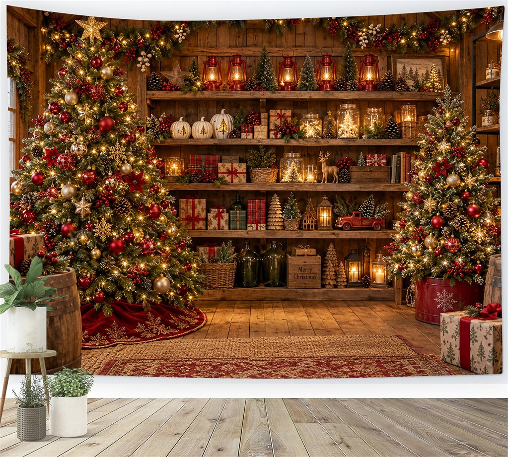 Fond De Boutique De Noël Étagères Bois Rustique Festif LXX610-165