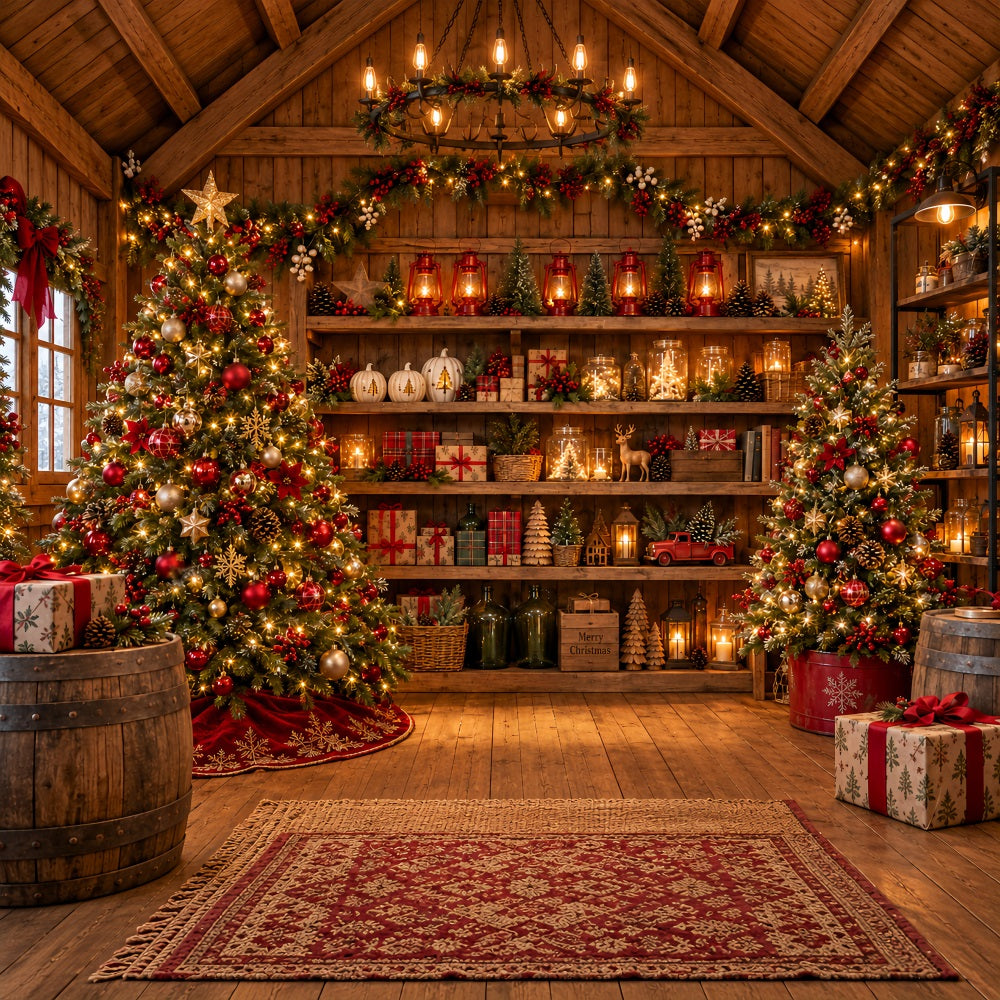 Fond De Boutique De Noël Étagères Bois Rustique Festif LXX610-165