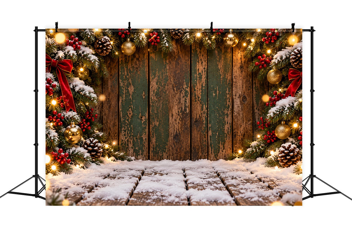 Fond De Noël Planches Vertes Vieillies Guirlande LXX610-166