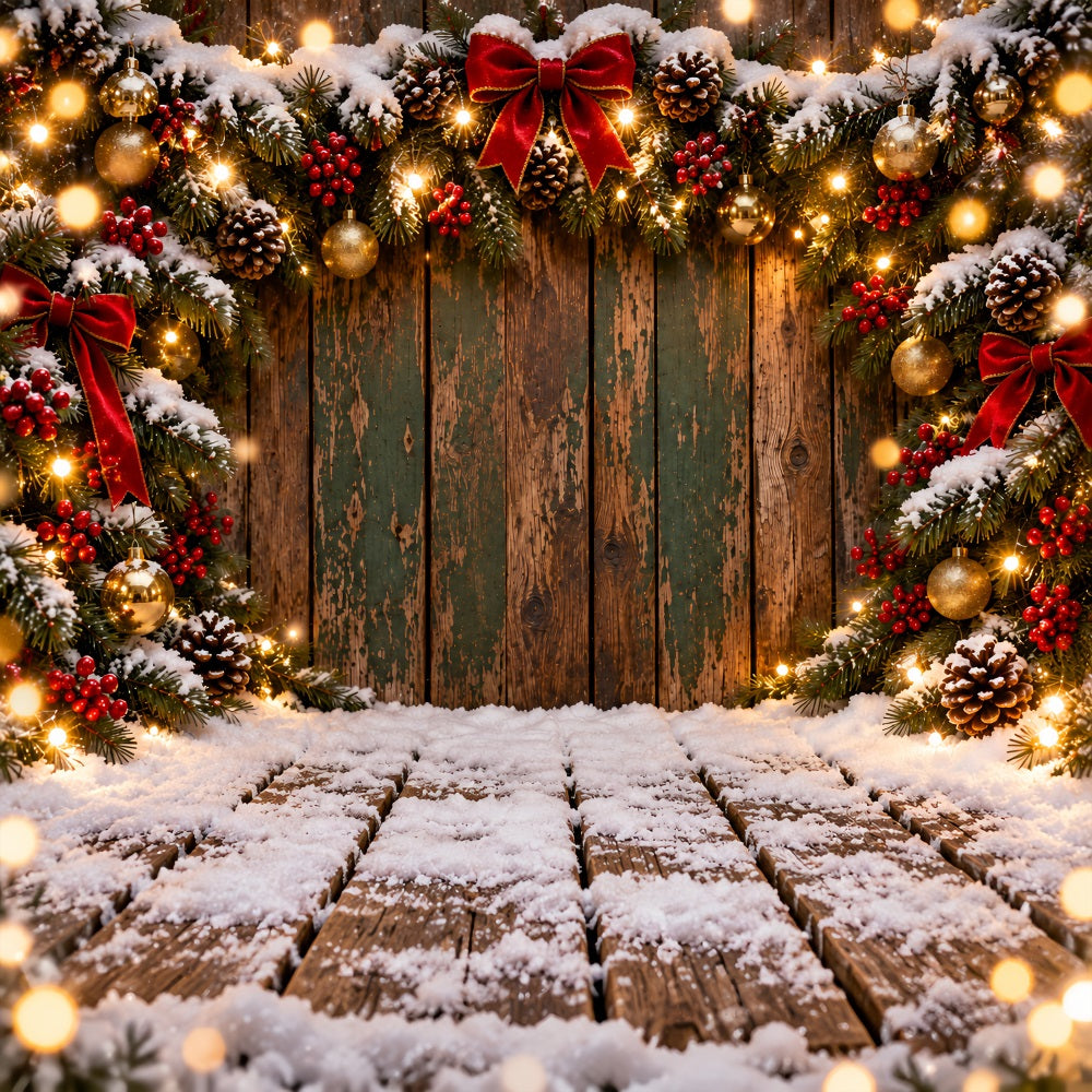 Fond De Noël Planches Vertes Vieillies Guirlande LXX610-166