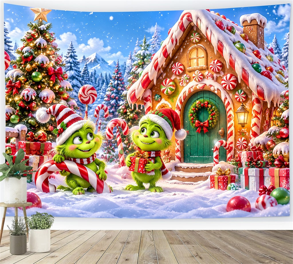 Fond Grinch Cottage Bonbons Vert Fourrure LXX610-170