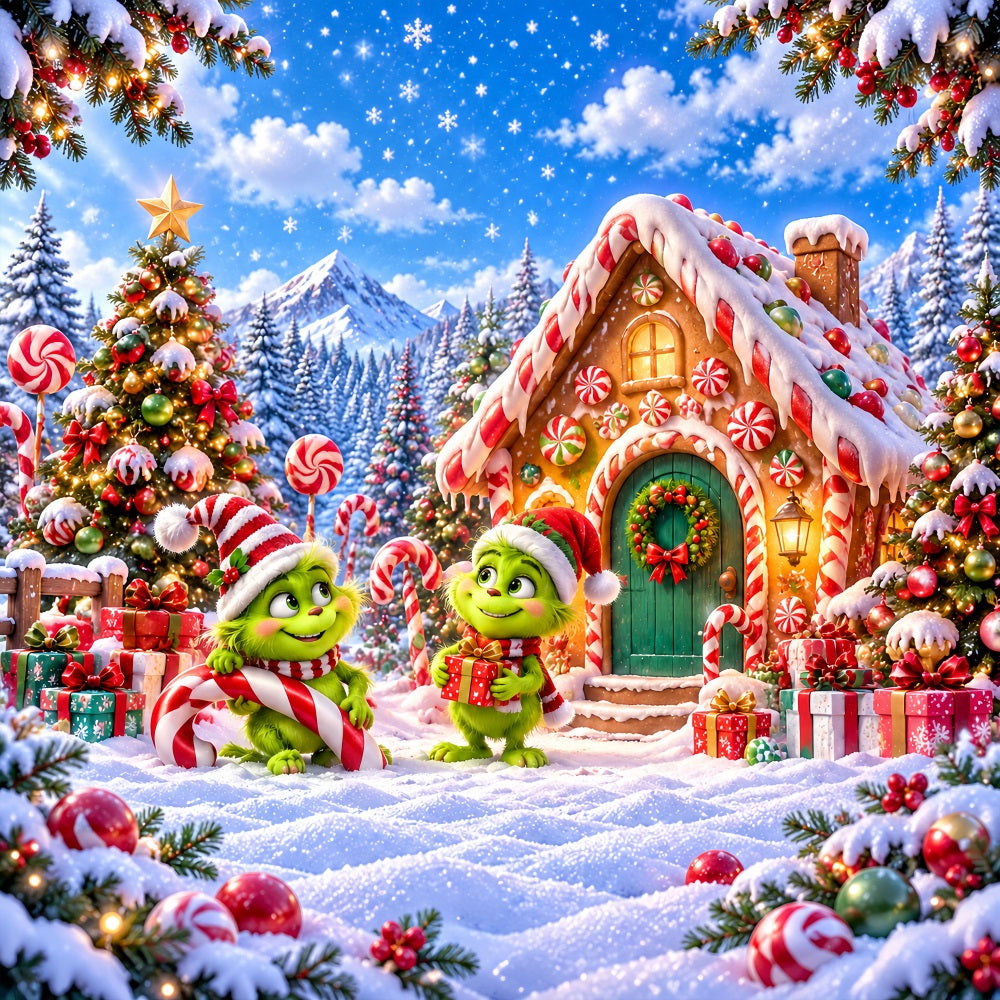Fond Grinch Cottage Bonbons Vert Fourrure LXX610-170