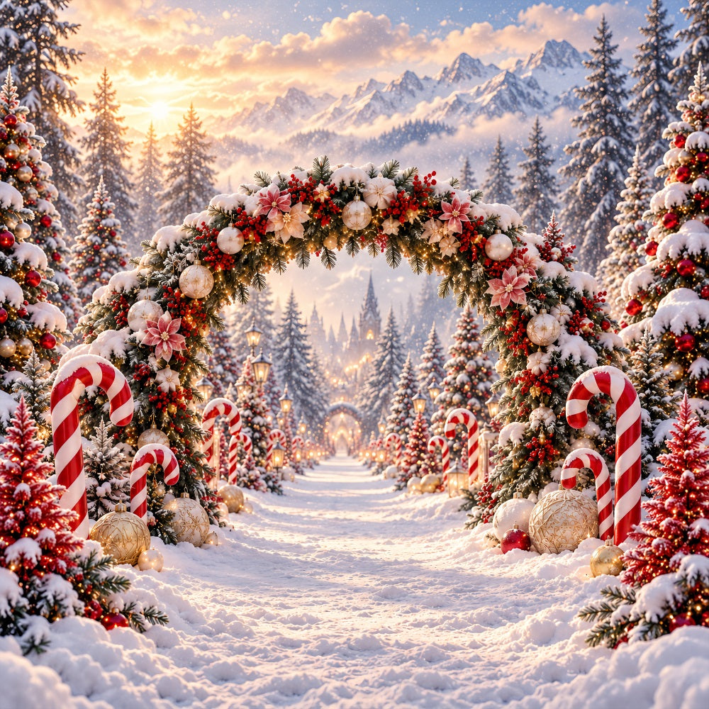 Fond Photo De Noël Arche Florale Bonbons Menthe Poivrée LXX610-175