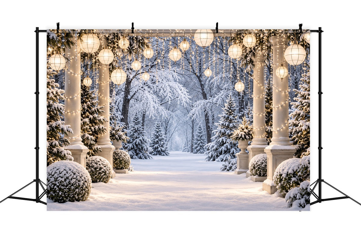 Fond De Forêt De Noël Allée Colonnes Lanternes Enneigées LXX610-177