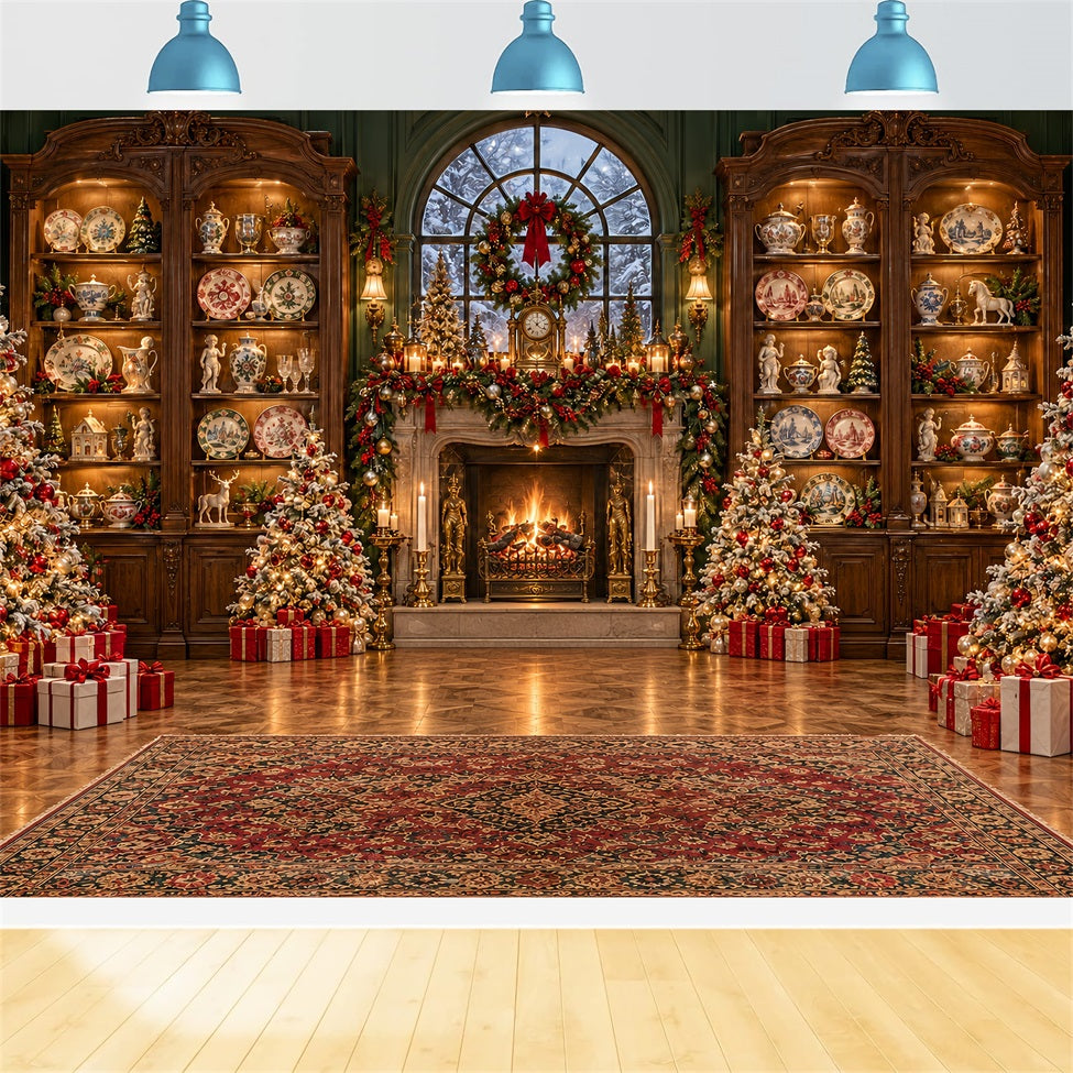Fond Photo Père Noël Bibliothèque Ancienne Cheminée LXX610-178