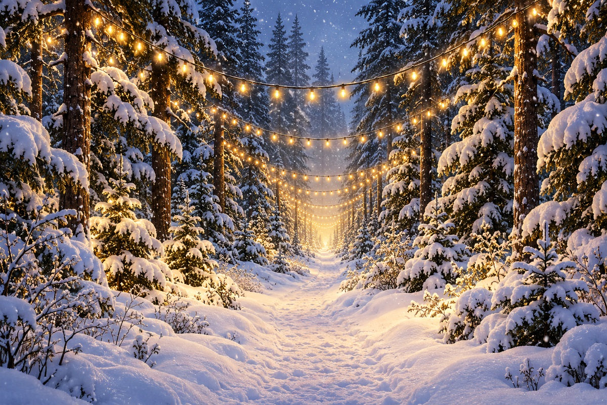 Fond De Forêt De Sapins De Noël Sentier Enneigé Lumineux LXX610-180