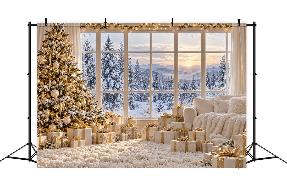 Fond Photo De Noël Blanc Ivoire Doré Fenêtre Élégante LXX610-188