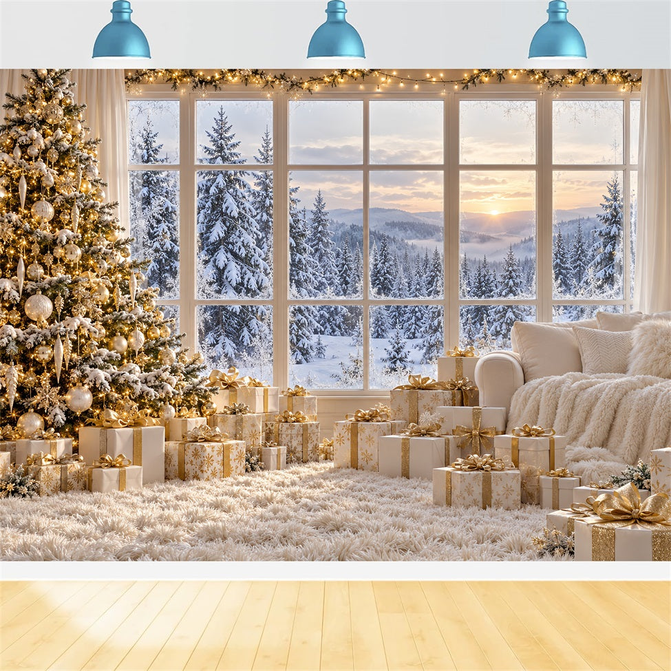 Fond Photo De Noël Blanc Ivoire Doré Fenêtre Élégante LXX610-188