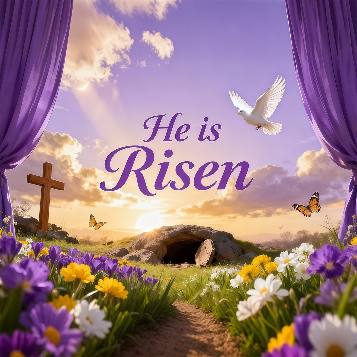 Toile de fond Pâques Tombeau Vide Gloire Florale LXX62-47