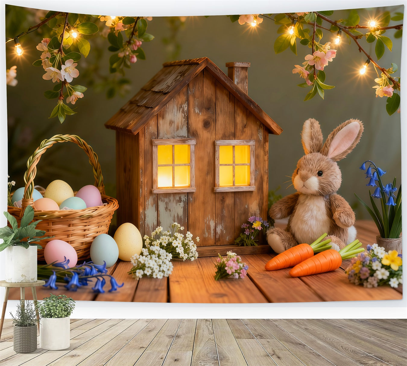 Fond Studio Pâques Cottage Rustique Lumières et Œuf LXX62-51