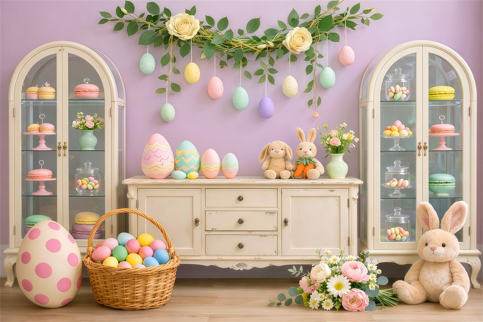 Toile de fond Pâques Armoire Bonbons Pastel Présentoir Œufs LXX62-62
