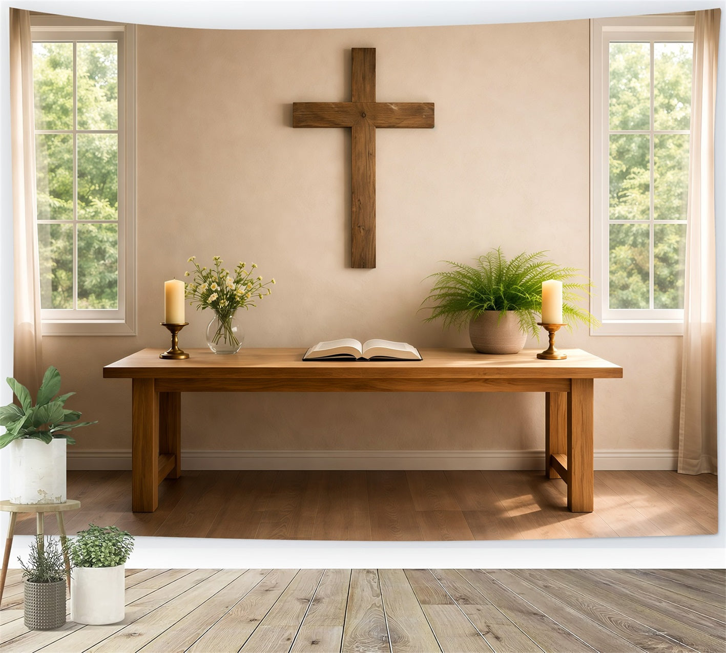 Toile de fond Photo Pâques Table de Prière Minimaliste Croix en Bois LXX62-65