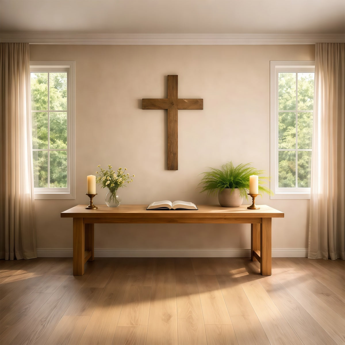 Toile de fond Photo Pâques Table de Prière Minimaliste Croix en Bois LXX62-65