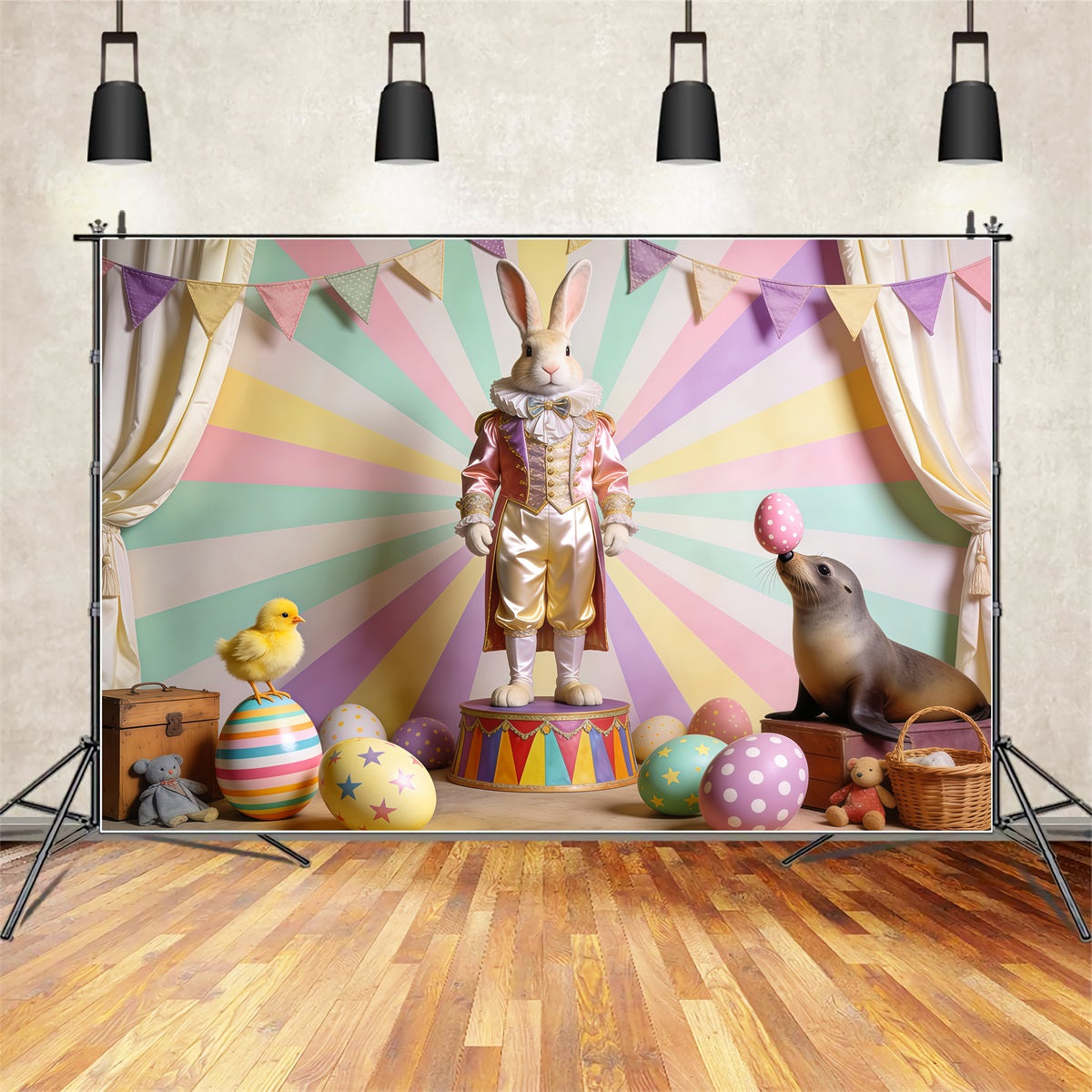 Fond Studio Pâques Scène Carnaval Lapin Poussin Phoque LXX62-71