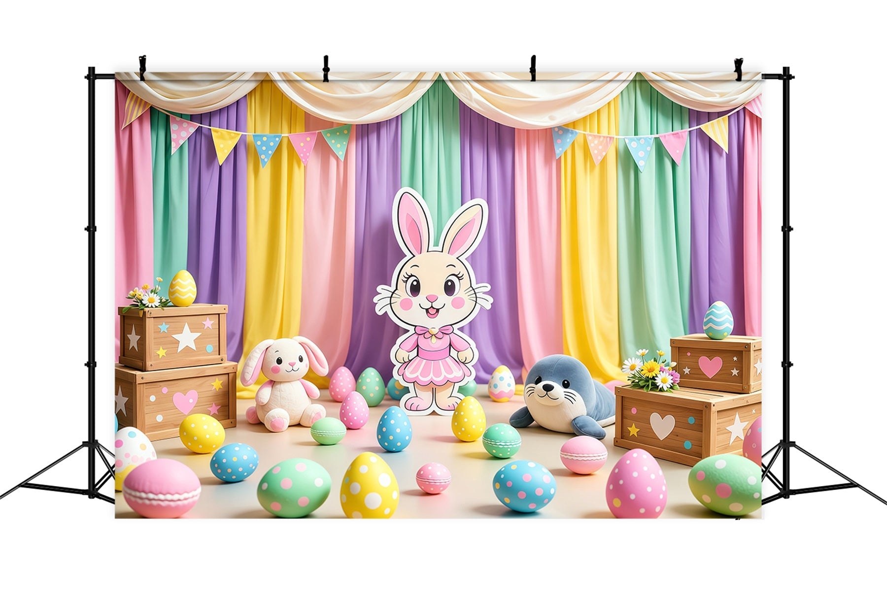 Toile de fond Pâques Scène Lapin Dessin Animé Rideau Pastel LXX62-72